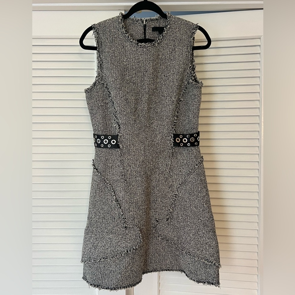 Alexander Wang Tweed Grommet Fringe Sleeveless A-Line Dress Size 6
